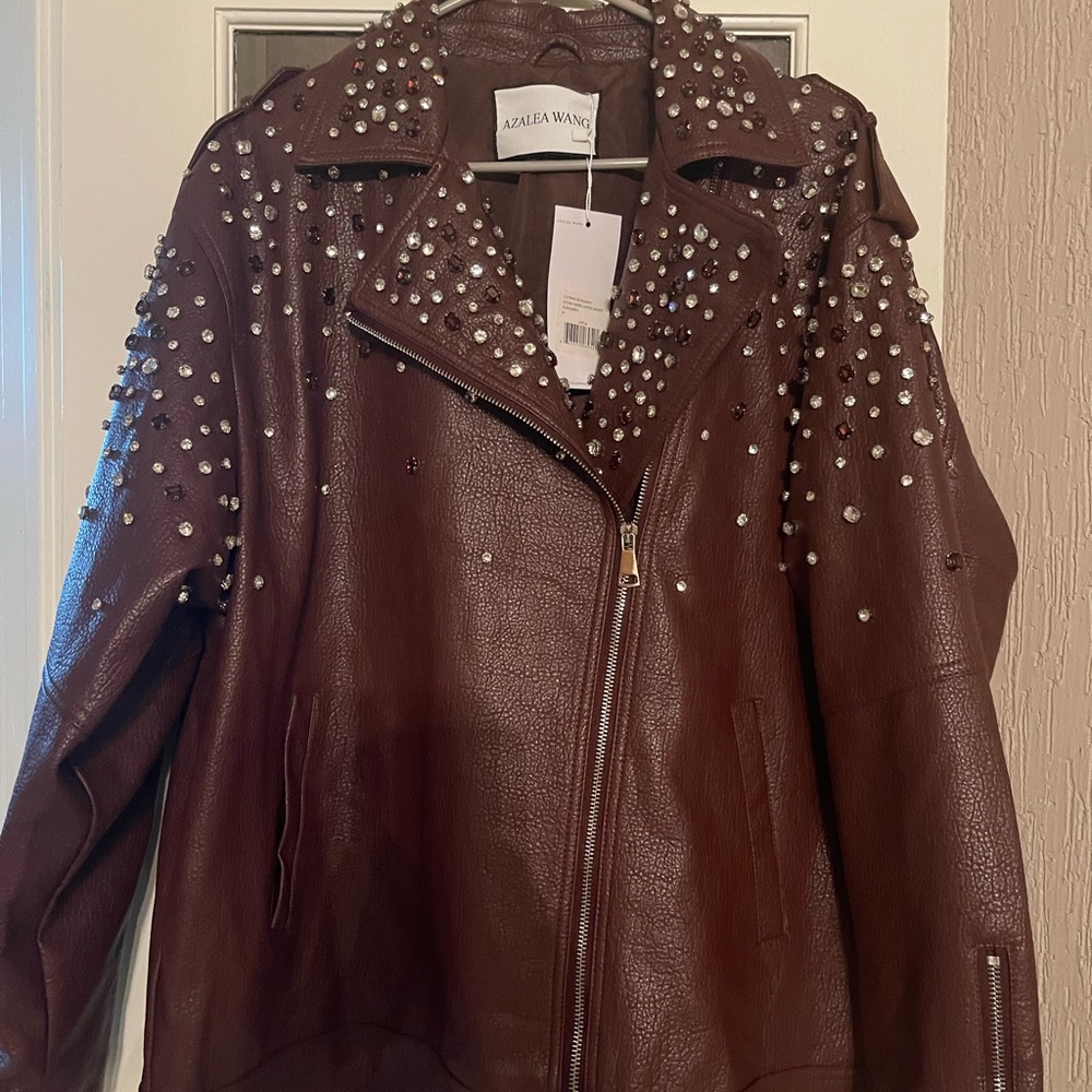 Azalea Wang Women's Brown Studded Leather Jacket